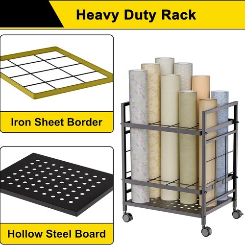 GIOTORENT Blueprint Storage Rack - Mobile Blueprint Holder with 12 Slots & Silent Wheels | Black