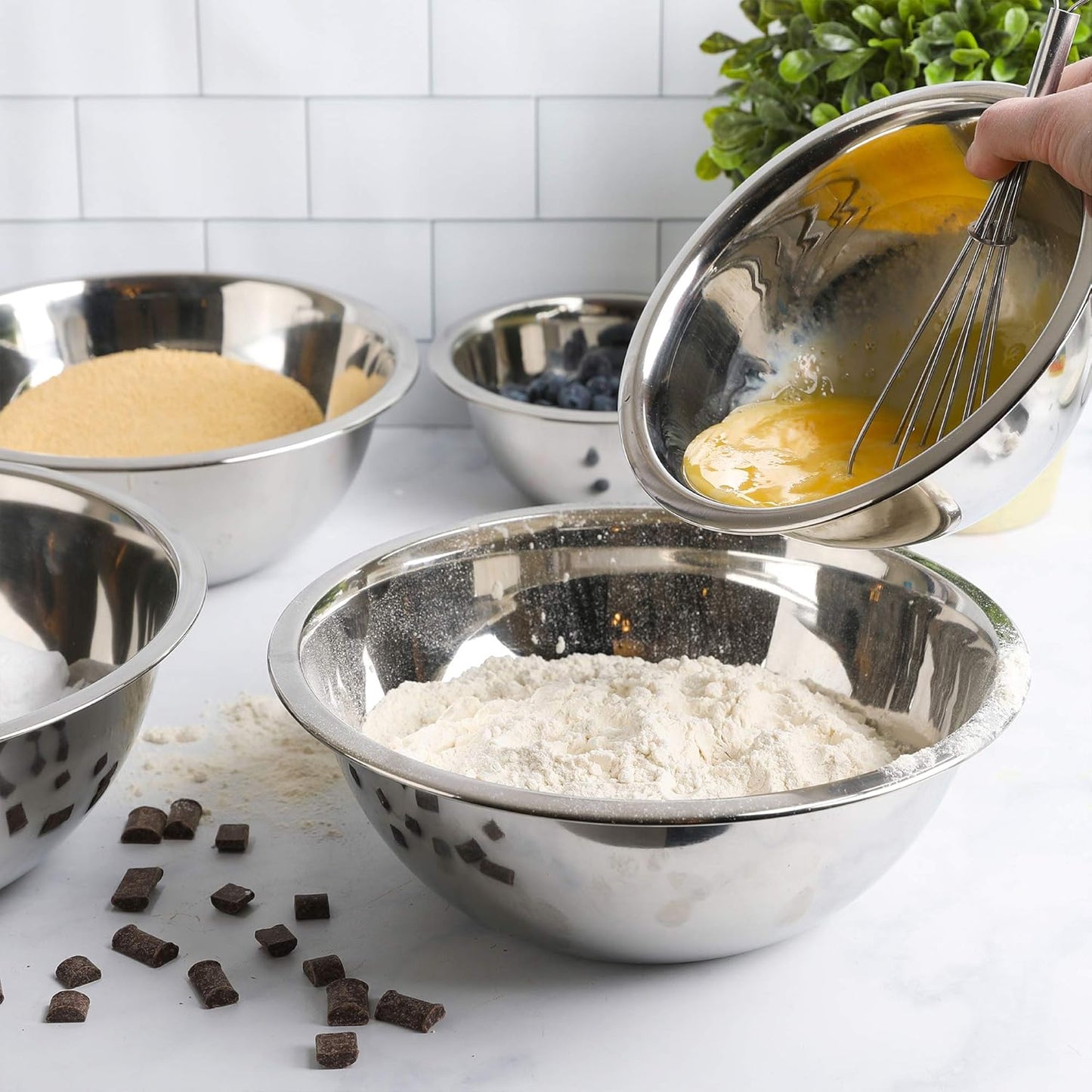 WHYSKO Stainless Steel Mixing Bowl Set - 5-Piece Eco-Friendly Food Storage Organizers | Heavy Duty for Home & Kitchen