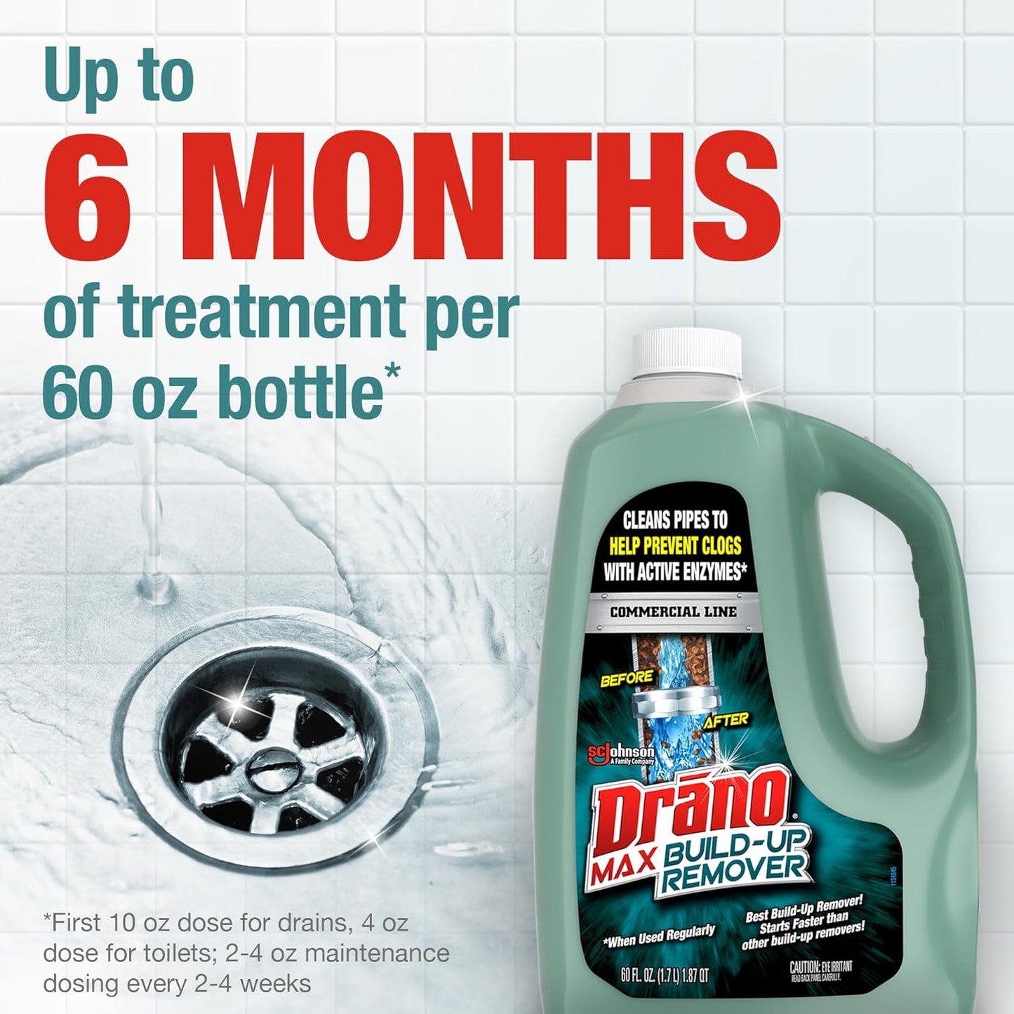Drano Max Build-Up Remover | Enzyme & Probiotic Drain Cleaner - Prevent Clogs & Odors, 60 oz