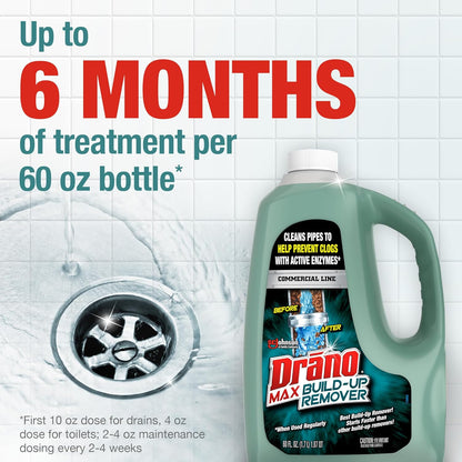Drano Max Build-Up Remover | Enzyme & Probiotic Drain Cleaner - Prevent Clogs & Odors, 60 oz