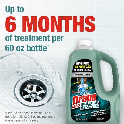 Drano Max Build Up Remover Drain Cleaner, Enzymes & Probiotics Prevents Clogs & Remove Odor-Causing Buildup, Safe for Septic, Toilets & Pipes in Bathroom Drains & Kitchen Sinks, Commercial Line, 60 oz