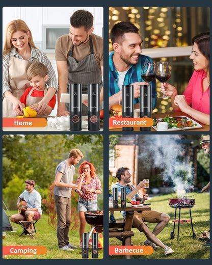 Electric Salt and Pepper Grinder Set, Upgraded USB Rechargeable Stand, Automatic Salt and Pepper Grinder Set, Salt and Pepper Shakers Refillable, One Hand Operation, Adjustable Coarseness, LED Light