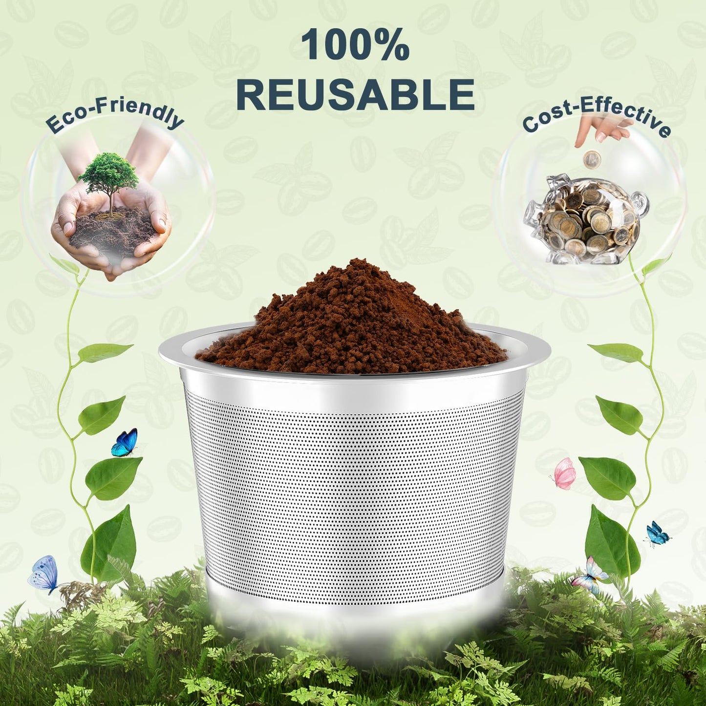 NESSUS reuse kcups for Keurig 1.0, Stainless steel reusable k cup, Metal k cups for keurig, refillable pod with Heat Resistant Handles and Coffee Scoop, NO BPA, 4 Pack