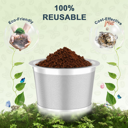 NESSUS reuse kcups for Keurig 1.0, Stainless steel reusable k cup, Metal k cups for keurig, refillable pod with Heat Resistant Handles and Coffee Scoop, NO BPA, 4 Pack