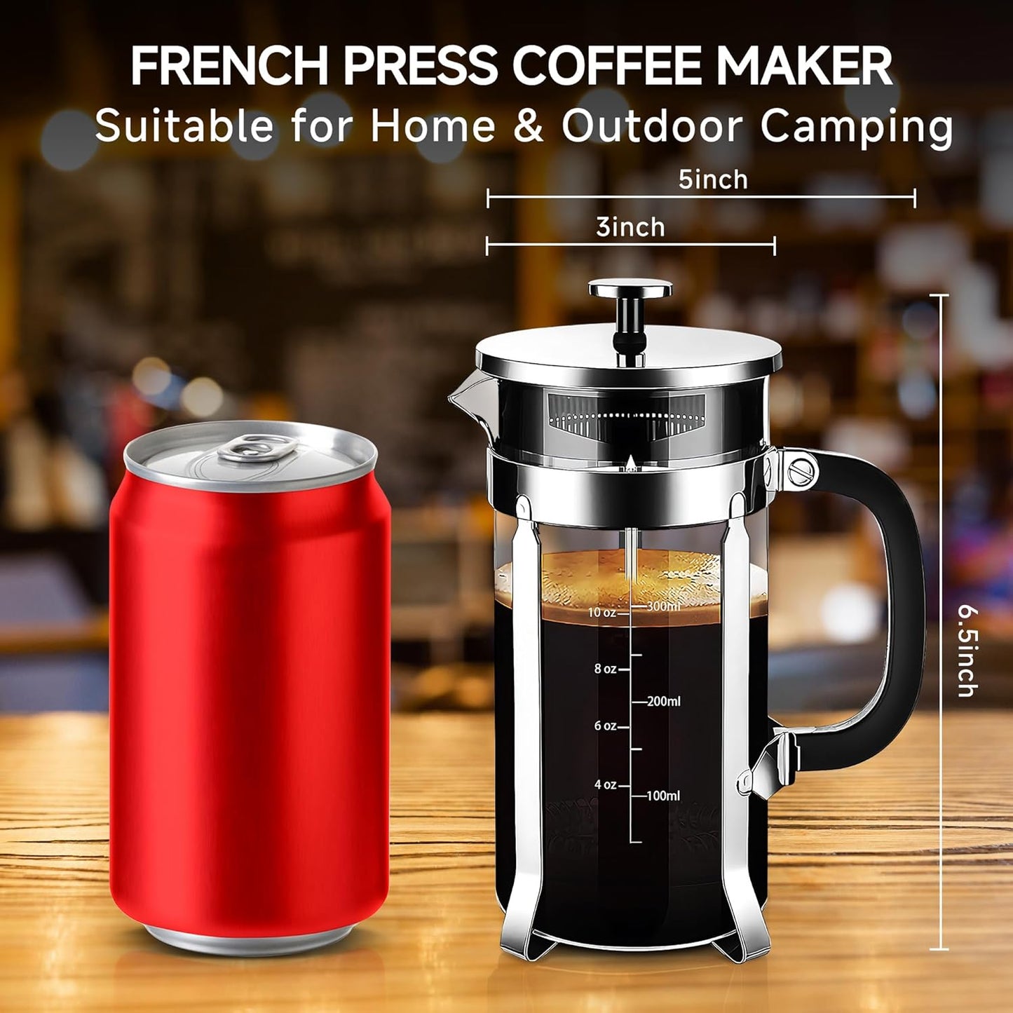 Skiennix French Press Coffee Maker - 304 Stainless Steel with 4 Filters | Heat-Resistant Borosilicate Glass, Copper 12oz