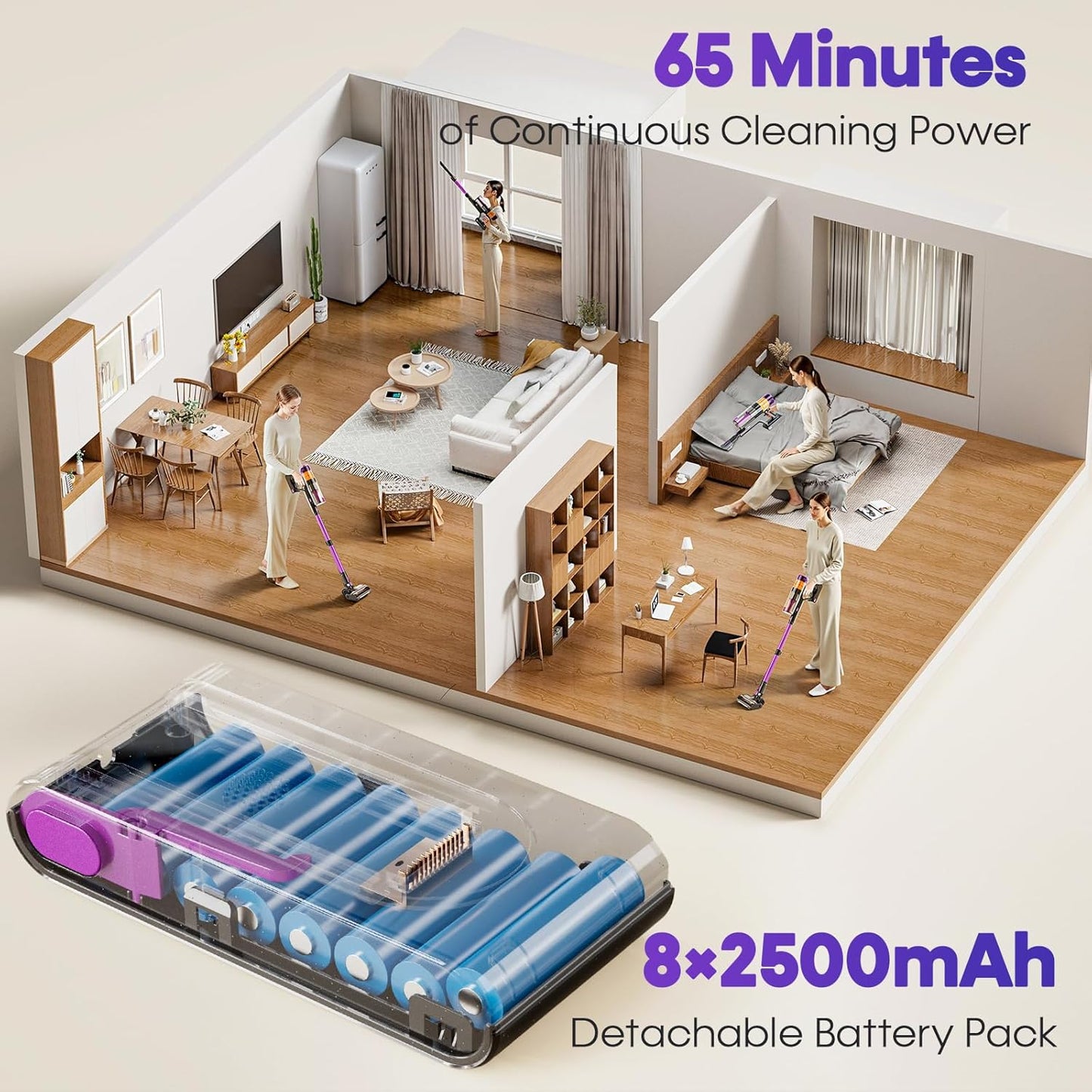 Skiennix Cordless Vacuum Cleaner - 650W 48KPa Lightweight Stick Vacuum with LED Display | Ideal for Pet Hair & Carpets
