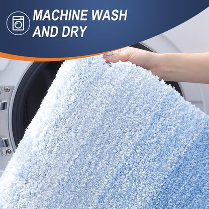OLANLY Bathroom Rugs Mat 50x30, Extra Soft Absorbent Microfiber Bath Rugs, Rubber Backing, Quick Dry, Machine Washable Bath Mats for Bathroom Floor, Tub and Shower, Home Decor Accessories, Light Blue