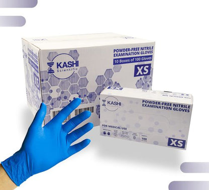 Kashi Scientific Medical Examination Nitrile Gloves - Medium - Powder-Free, Latex-Free, Finger Tip Textured, 4mil Thick Blue Glove, Patient & Food Safe - 10 Box of 100 Gloves, Case of 1000