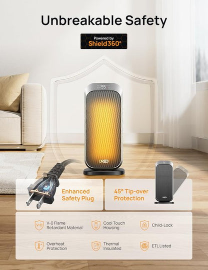 DREO Quiet Space Heater - 1500W Portable Electric Heater with Remote & 70° Oscillation | Ideal for Office & Bedroom
