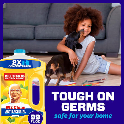 Mr. Clean Antibacterial All-Purpose Cleaner - Multi-Surface Cleaning Liquid, Lemon Scent, 99oz