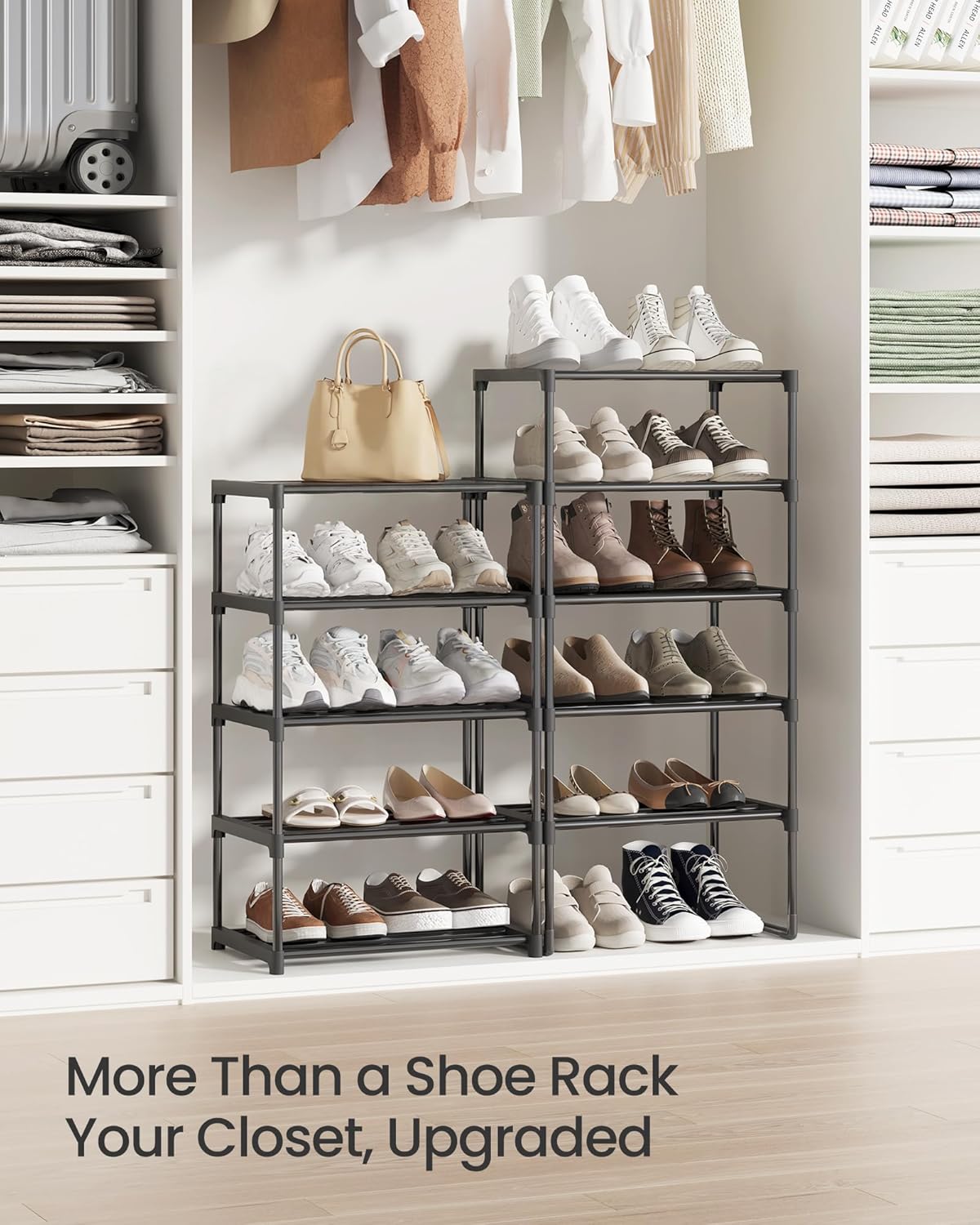 SONGMICS 10-Tier Shoe Rack - Versatile Metal Organizer for 11-22 Pairs | Black, 11.8 x 17.7 x 68.5 Inches