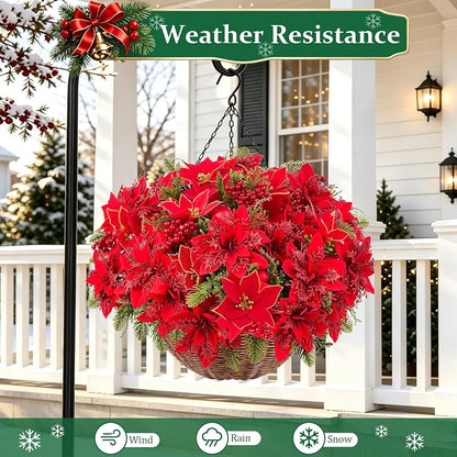 Artificial Velvet Poinsettia Hanging Baskets Outdoor 2-Pack - Red & Green