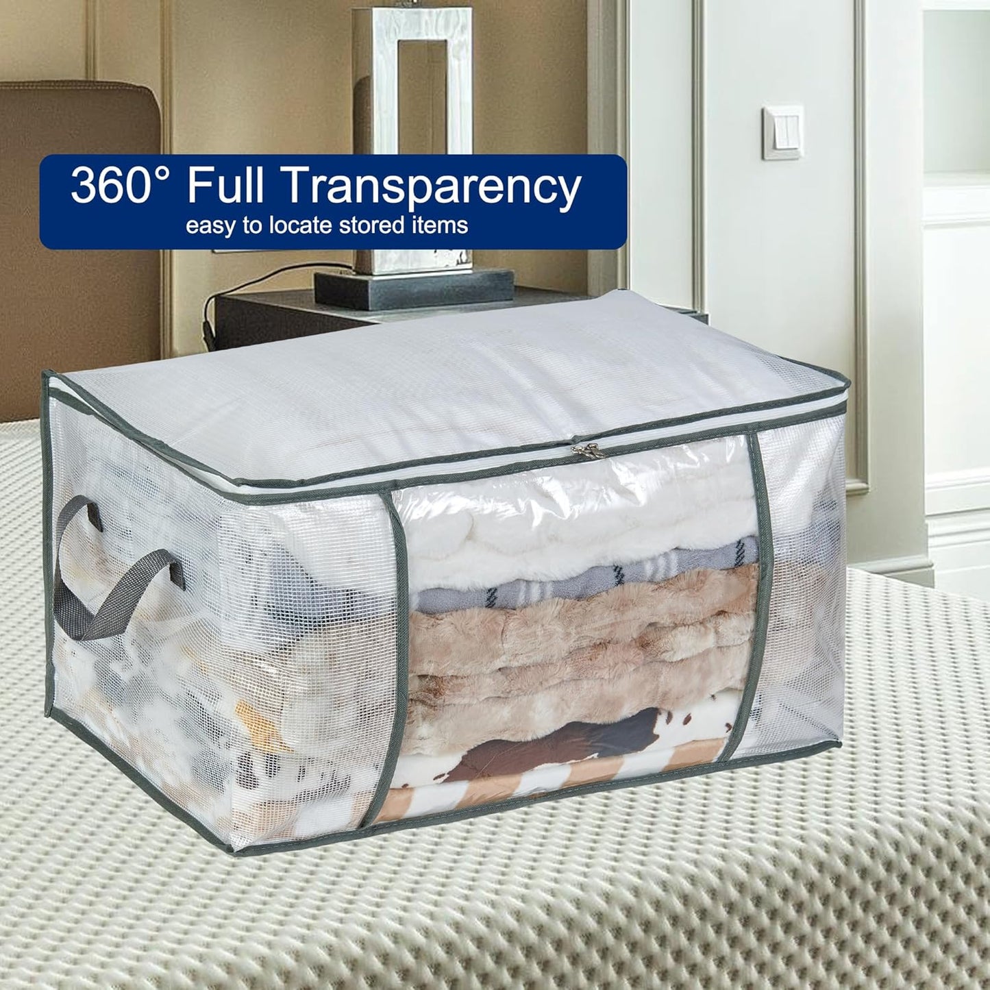 MKOKYD 80L Clear Storage Bag - Foldable Organizer for Clothes, Blankets & Comforters | Sturdy Handles & Zippers