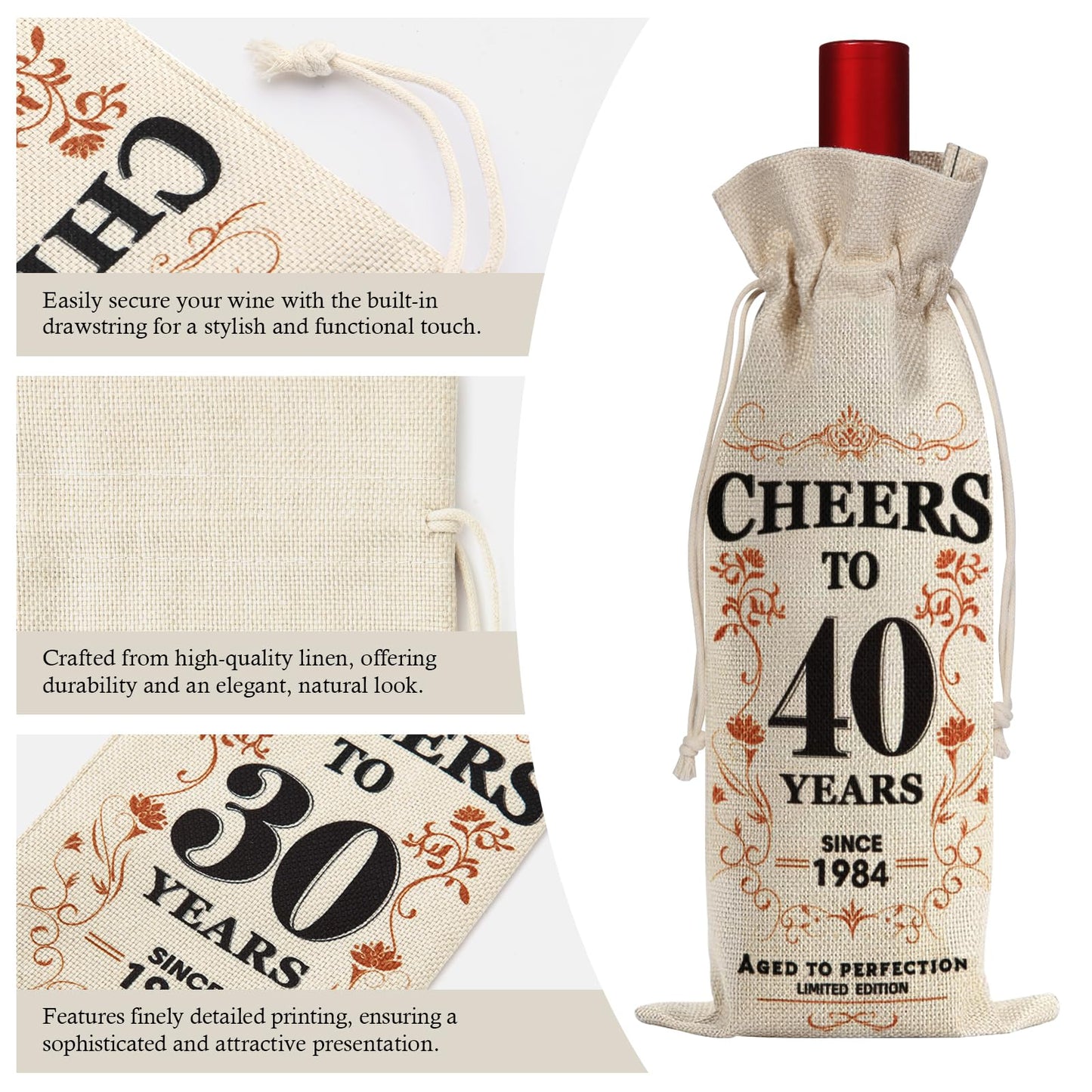 SpringWhisper 2Pcs 40th Birthday Gifts for Women Men Back in 1984 Birthday Gift 40 Years Old Gift Birthday Decoration Wine Bag Gift for Her Him Wine Gift Bag 40th Turning 40