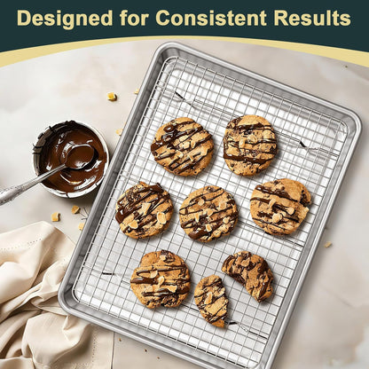 Wildone Baking Sheet Set - Commercial Quality Nonstick Aluminum Pans with Cooling Racks | Heavy Duty Half Sheet Size