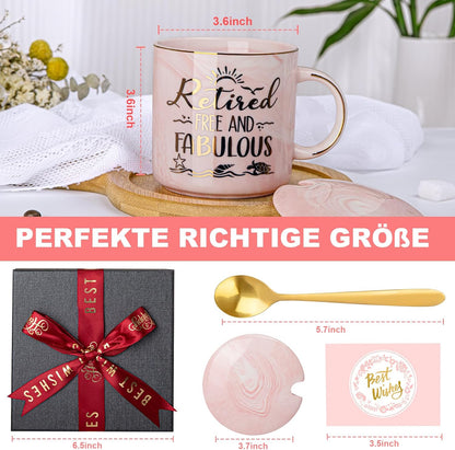Retirement Gift for Woman 2026 - Retirement Gifts for Women, Coworker Leaving, Farewell, Going Away, Goodbye Gifts, Retired Free And Fabulous -14oz Pink Marble Coffee Mug, Gift Box