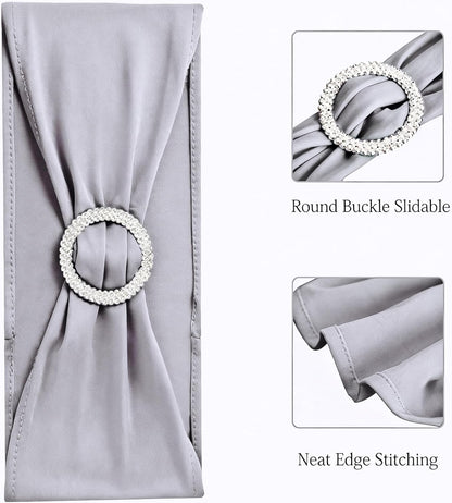 Skiennix 50 Pack Spandex Chair Sashes - Silver Grey with Slider Buckles for Weddings & Events