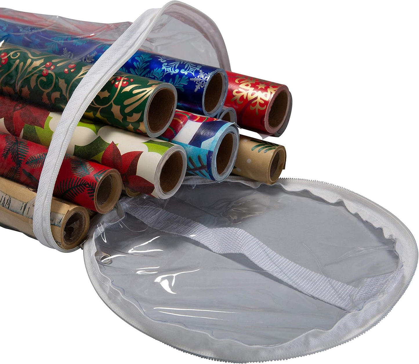 Simplify Clear Gift Wrap Storage Bag - Holds 30" Long Wrapping Paper Rolls | Zipper Closure | Easy Carry Hangers | Red