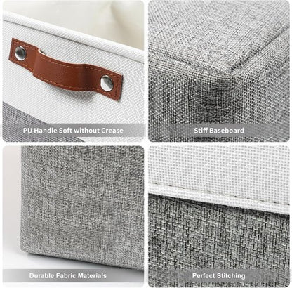 Bagnizer Large Fabric Storage Baskets - 50L Decorative Linen Bins with Handles for Home & Office | 17x12x15 Inches (Grey & White)