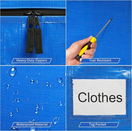 BAGAIL Heavy Duty Moving Bags - Extra Large Storage Totes with Strong Handles | 6 Pack in Blue