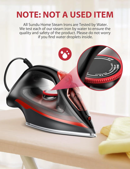 Skiennix Steam Iron - 1500W Powerful with Ceramic-Coated Soleplate, Auto Shutoff & Self-Cleaning