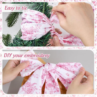 Whaline Pink Flower Wreath Sash - Chinoiserie Floral Garland Ribbon for Holiday Home Decor | 2 Pieces