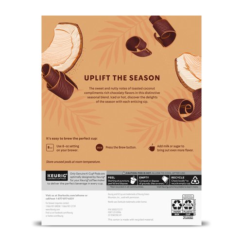 Starbucks K-Cup Coffee Pods, Toasted Coconut Mocha Flavored Coffee for Keurig Brewers, 100% Arabica, Limited Edition, 6 Boxes (60 Pods Total)