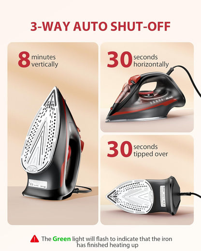Skiennix Steam Iron - 1500W Powerful with Ceramic-Coated Soleplate, Auto Shutoff & Self-Cleaning