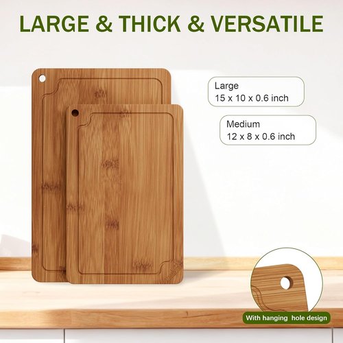 Bamboo Cutting Boards Set - Premium Wood Chopping Boards with Juice Grooves & Handles | 2-Piece Set