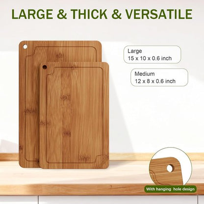 Bamboo Cutting Boards Set - Premium Wood Chopping Boards with Juice Grooves & Handles | 2-Piece Set