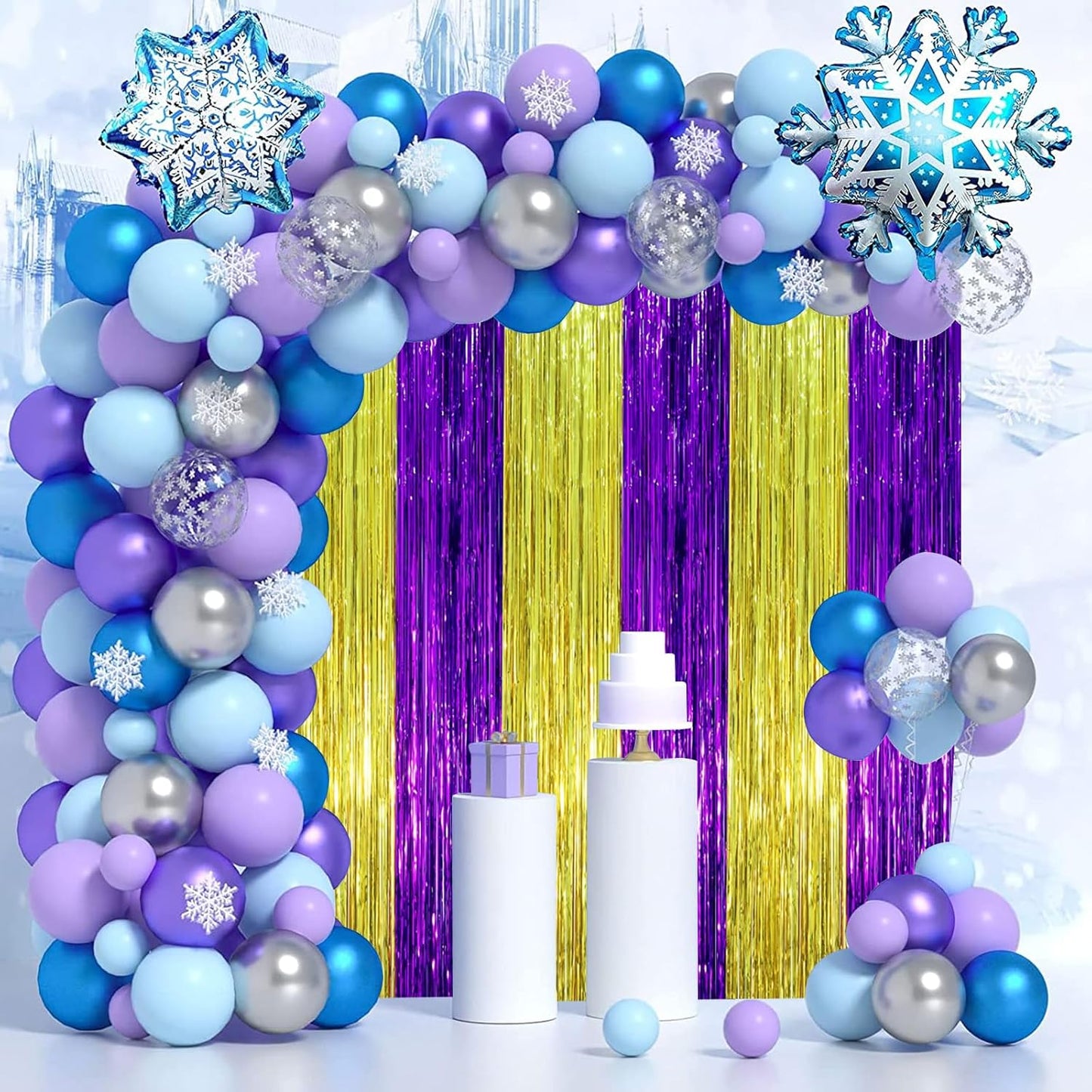 Voircoloria Purple and Gold Foil Fringe Backdrop Curtains - 3 Pack Tinsel Streamers for Parties