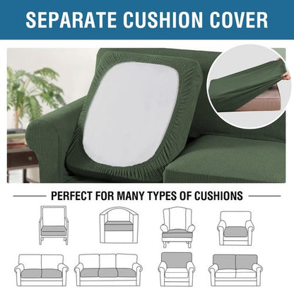 H.VERSAILTEX 4 Piece Stretch Sofa Covers for 3 Cushion Couch Covers for Living Room Furniture Slipcovers (Base Cover Plus 3 Seat Cushion Covers) Upgraded Thicker Jacquard Fabric (Sofa, Bronze Green)