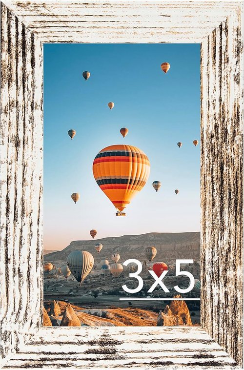 JCJMY 3x5 Picture Frame - Sturdy Tabletop Design with Shatter-Resistant Plexiglass | Rustic White Finish