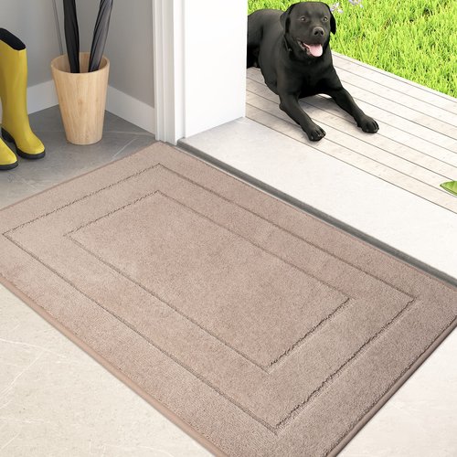 PURRUGS Dirt Trapping Door Mat 20" x 31.5", Non-Slip/Skid Machine Washable Entryway Rug, Dog Doormat, Super Absorbent Welcome Mat for Muddy Wet Shoes and Paws, Beige