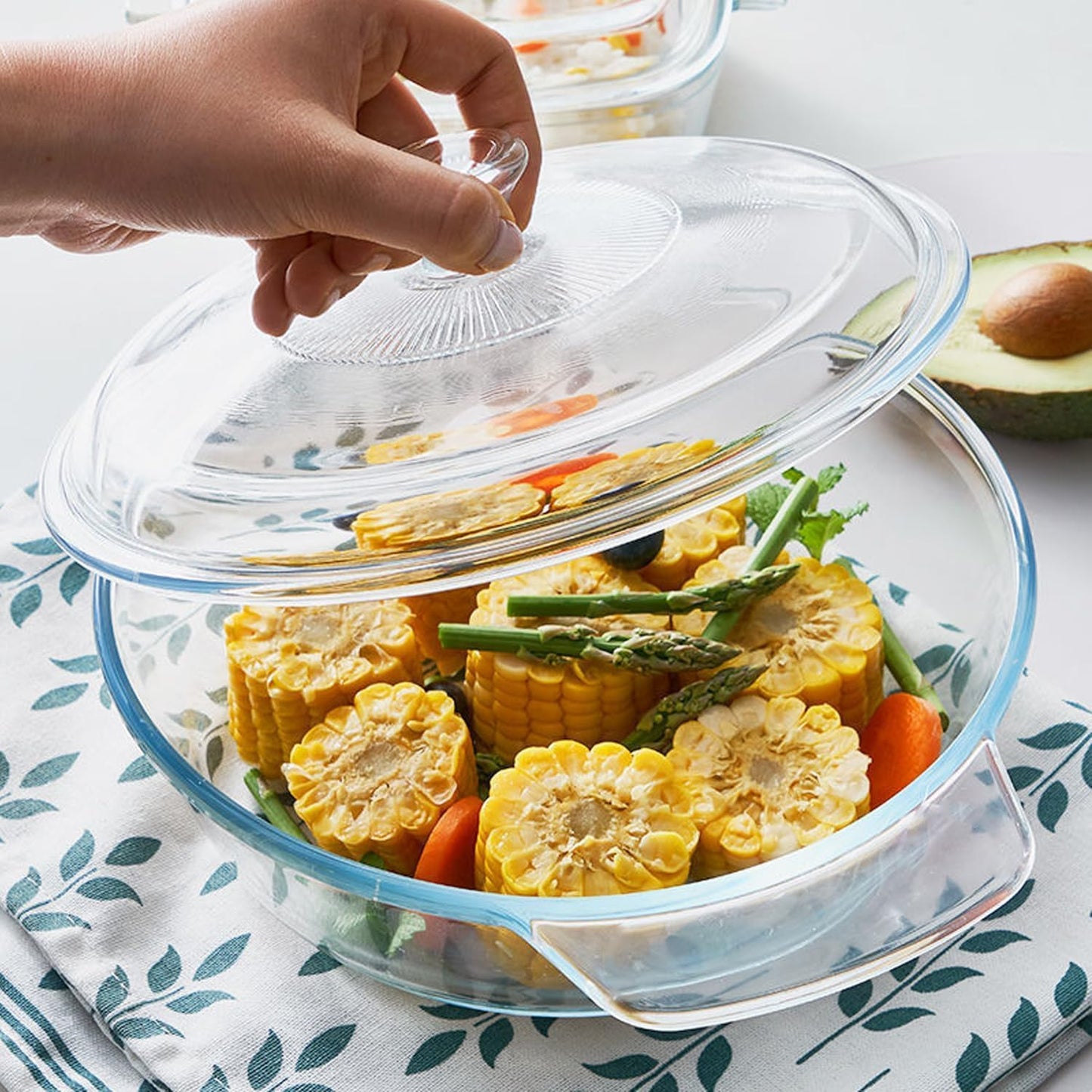 Skiennix Small Tempered Glass Casserole Dish - Round Baking Dish with Lid | 0.8L, Clear
