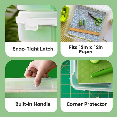 IRIS USA Scrapbook Paper Storage Cases - 6-Pack Thick Plastic Organizers with Handle | 12" x 12" Clear