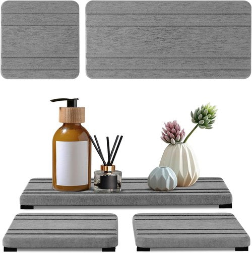 Diatomite Stone Sink Tray by DryingNeat - 3PCS Water Absorbing Coasters | Fast Drying Kitchen Sponge Holder (8x4 & 4x4 Inches)