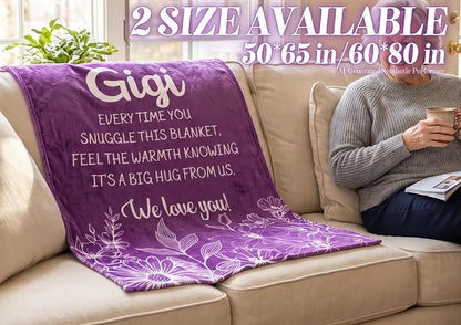 Gigi Gifts Flannel Throw Blanket 50x65 in with Purple Flowers - 300gsm Cozy Gift for Grandma