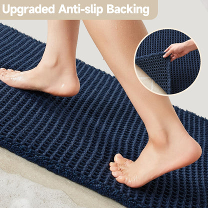 TYUU Waffle Bath Mat, Boho Bathroom Rugs Non Slip Washable Super Absorbent Quick Dry Bath Mat Farmhouse Bathroom Decor, 24"x16" Navy Blue
