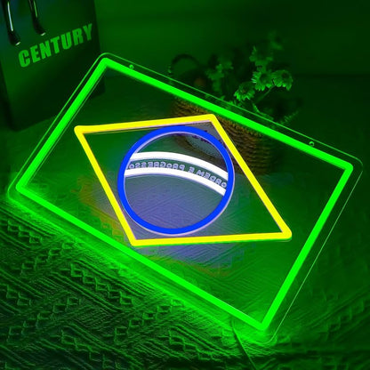 Brazil Flag Neon Sign - Dimmable LED Wall Light for Man Caves, Bedrooms & Garages
