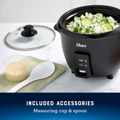 Oster Rice Cooker - 6-Cup Electric Rice Maker with Steamer Tray & Nonstick Pot | Black Finish