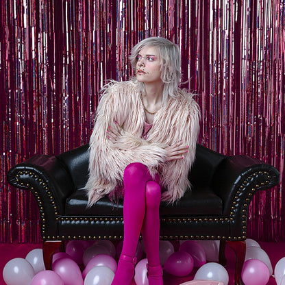 Skiennix 2 Pack Pink Backdrop Decorations - Tinsel Curtain Foil Fringe for Birthday & Graduation