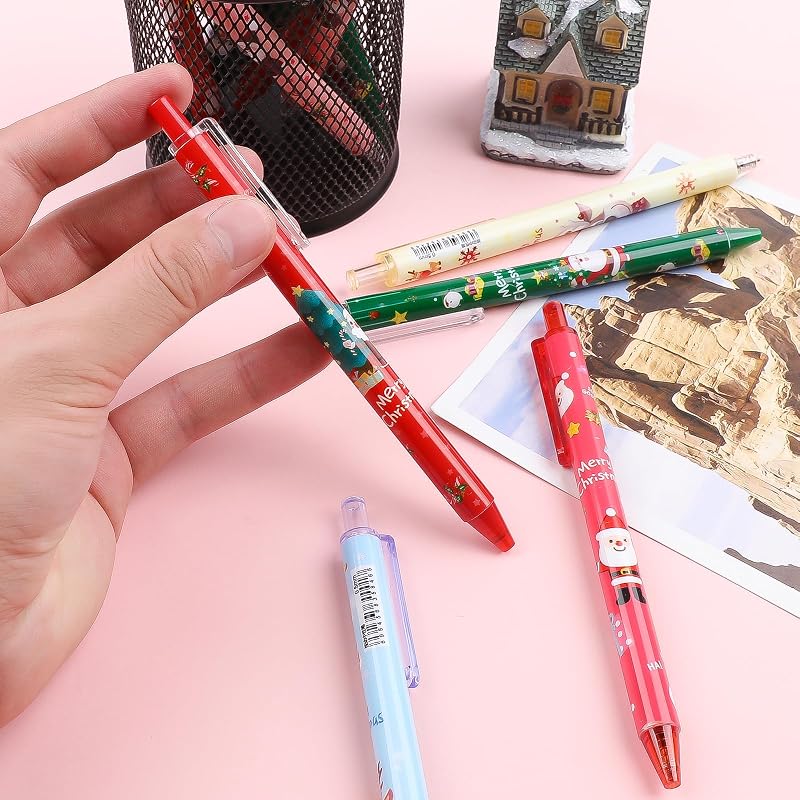 Christmas Gel Pens Set 30 Pcs - Retractable Ballpoint Pens with Santa, Snowman & Gifts