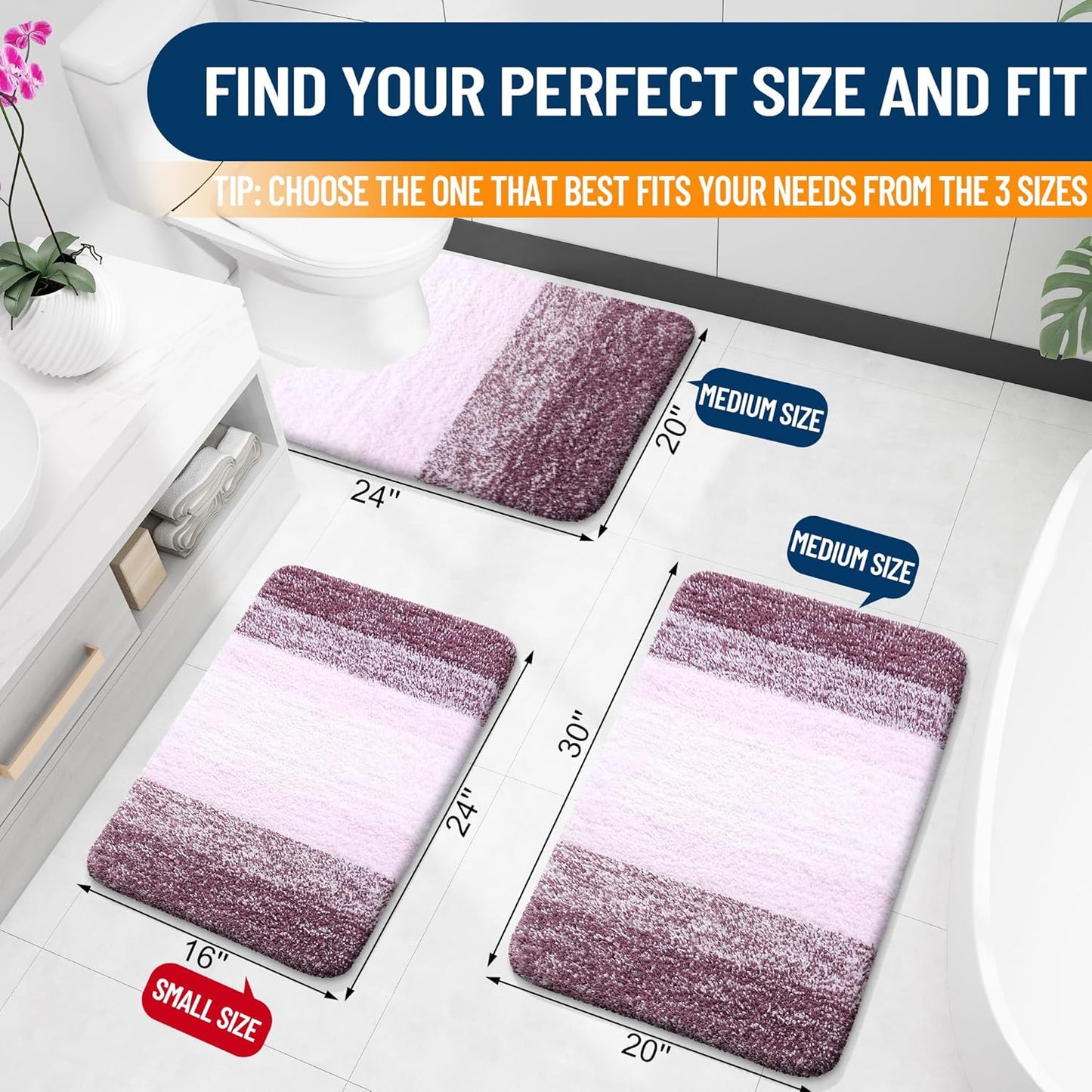 OLANLY Small Bathroom Rugs - Extra Soft Microfiber Mat 24x16 | Quick Dry & Machine Washable, Mauve