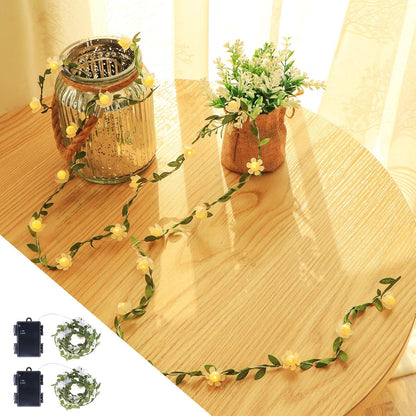 Vigdur Fairy String Lights - 2-Pack Tiny Leaf Garland with White Flowers | Battery-Powered, 15.2FT, 50 LEDs for Indoor/Outdoor Décor