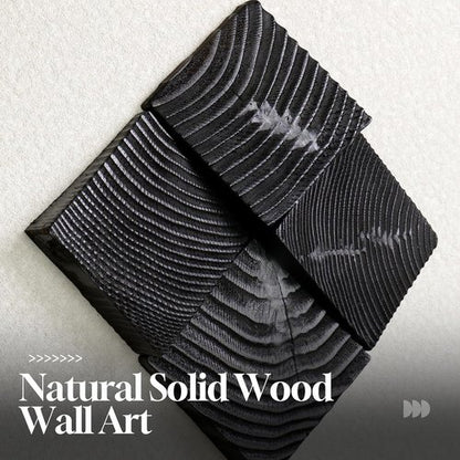 3D Wood Textured Wall Art Set by [Brand Name] - Modern Black & White Geometric Paintings for Home Decor