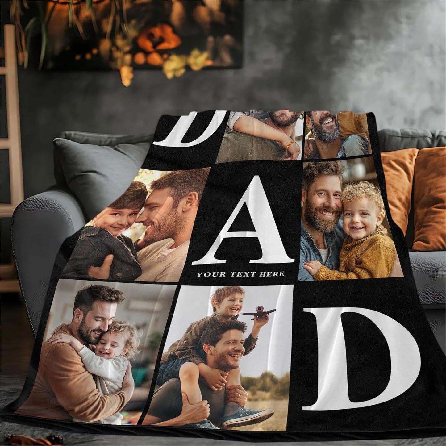Ship Next Day | Personalized Father's Day Blanket - Unique Custom Gift for Dad, Papa, Grandpa - Photo/Text Option
