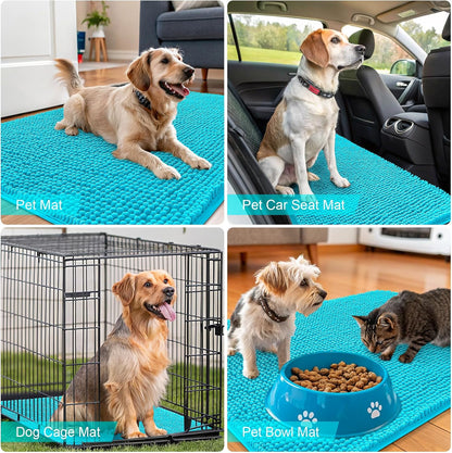OLANLY Dog Door Mat - Absorbent Non-Slip Washable Doormat for Muddy Paws | Aqua Blue, 40x32 Inches