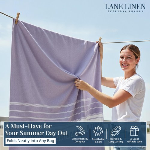 LANE LINEN Outdoor Blanket for Beach Necessities - Large Outdoor Blanket with Soft Pre-Washed, Diamond Weave Design (82"x82"), Beach Supplies for Summer Vacation, or Road Trips – Day Break