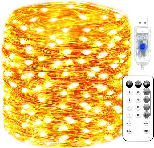 Fairy Lights 66FT 200 LED USB Twinkle Lights - Remote & Timer, Waterproof Copper Wire for Bedroom & Party Decor (Warm White)